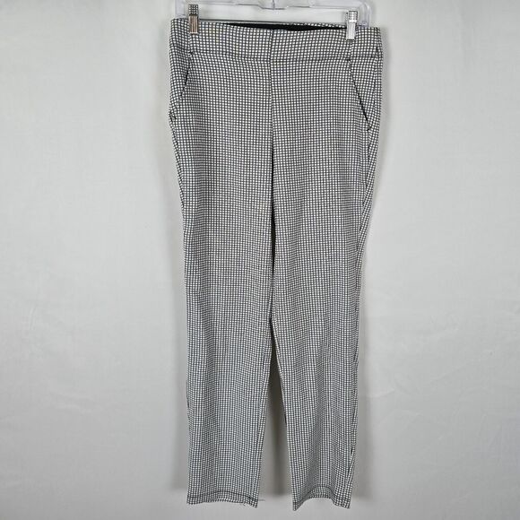 Max Studio Dress Pants Women's M Grey Black White Check Flat Front Pockets - Picture 1 of 16